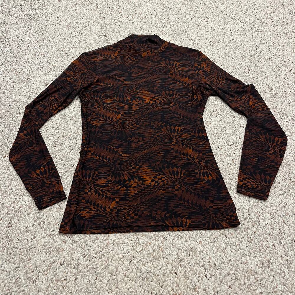 Johnny Was Rebecca Mesh Mock Neck Long Sleeve Tee M Geometric Retro Boho Casual